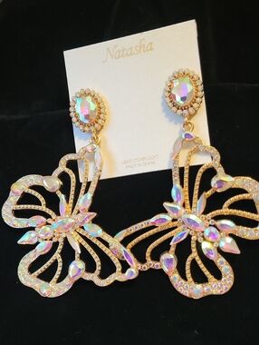Natasha Couture Gold Aurora Crystal Butterfly Drop Earrings Te